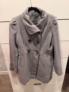 Guess Women's Gray Double-Breasted Peacoat with Funnel Collar